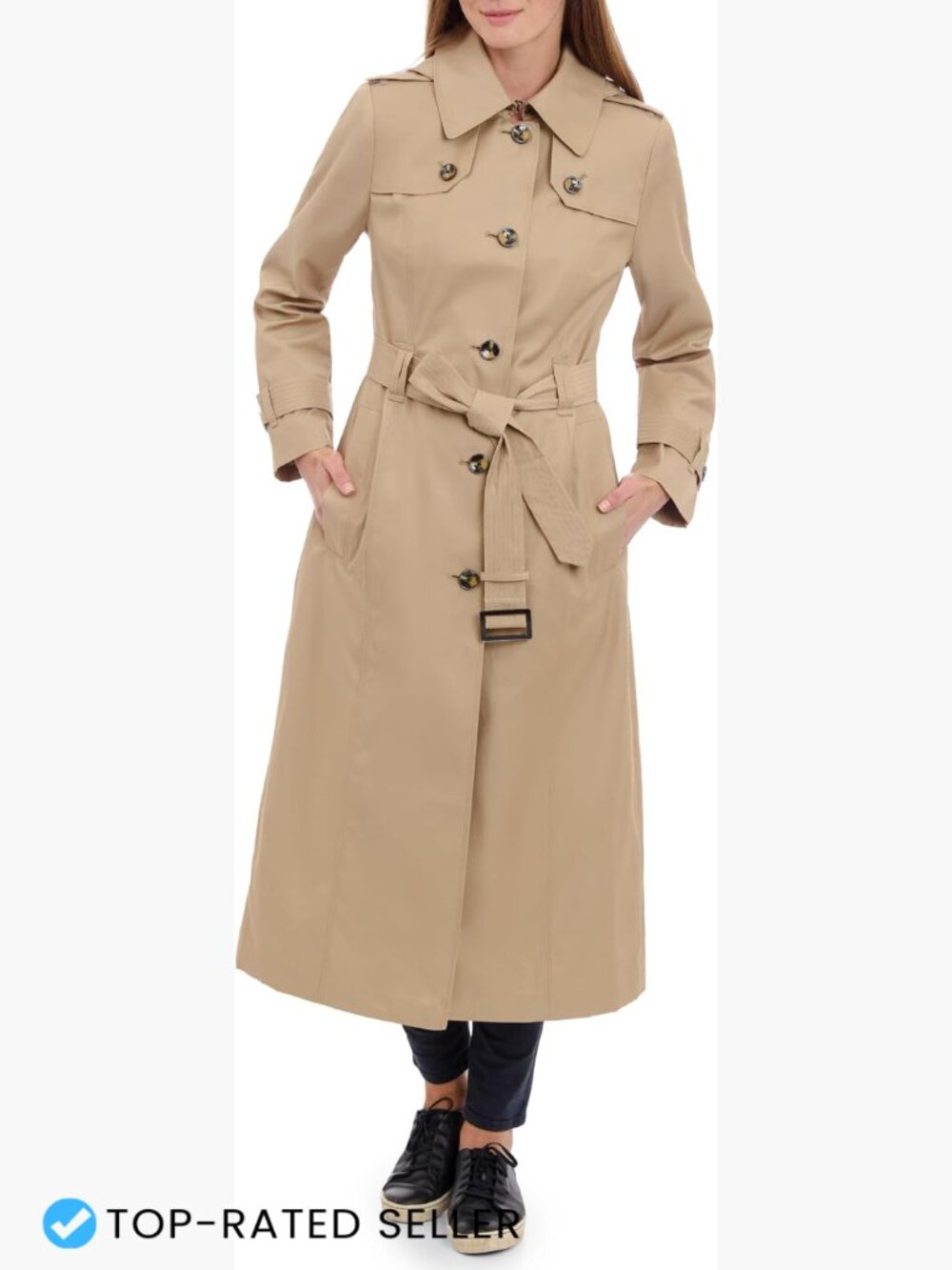 Classic Single Breasted Long Trench Coat with Epaulettes and Belt